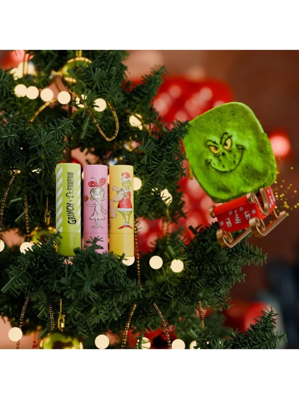 Grinch Lip Balm Set - Hydrating Natural Moisturizer in Red & Peach Pink - 4 pcs